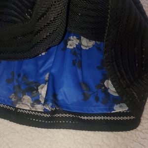 Xhilaration Skirt Blue Floral Black Sheer Medium